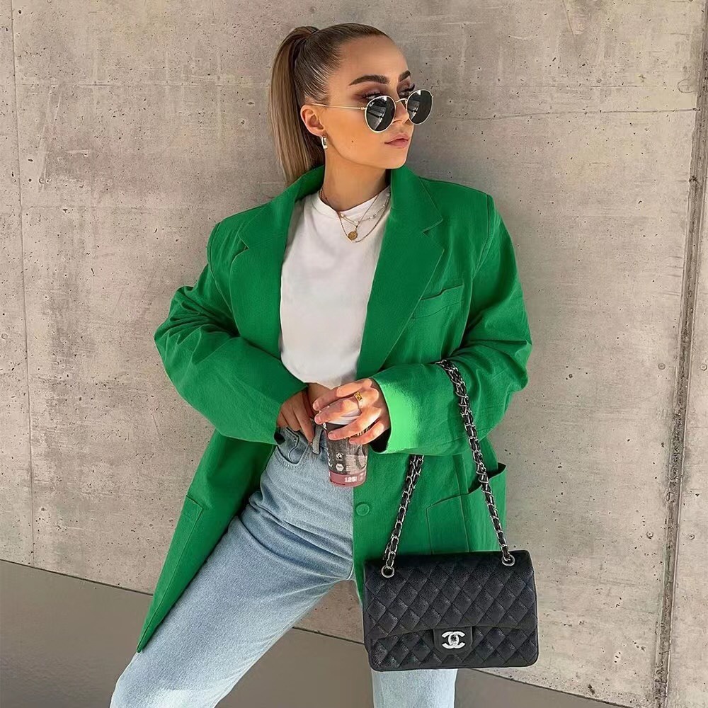 Blazer Xanh Lá Áo Khoác Vest Linen Dáng Rộng Hàng Cao Cấp Phong Cách Casua - BLA22084