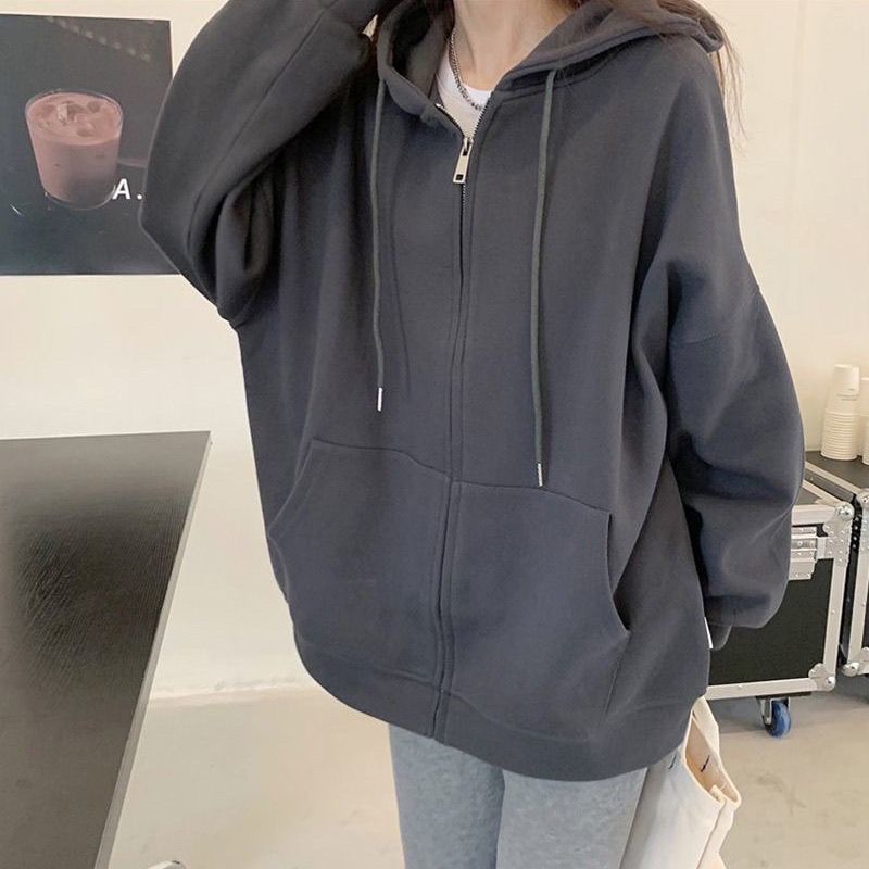 COZOK Áo hoodie Tay Dài oversize Có Khóa Kéo Thời Trang Cá Tính