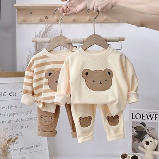Bộ nỉ gấu style Korea cho bé trai,bé gái, bộ nỉ thu đông