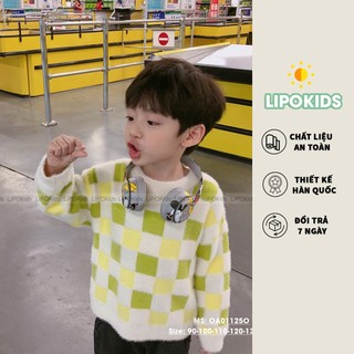 Áo Len Cho Bé Trai Bé Gái, Áo Len Lông Mềm Mịn Kẻ Ô Vuông Siêu Bền Cho Bé Từ 11 đến 26kg - OA011