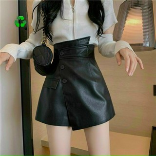 Chân váy da nữ đắp chéo dáng chữ A phối gài nút hot