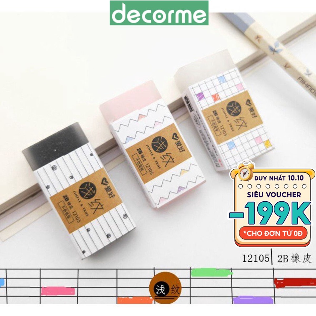 Gôm tẩy chì 2B Dupe Muji DecorMe caro lõi màu - Tẩy chì phụ kiện văn phòng phẩm
