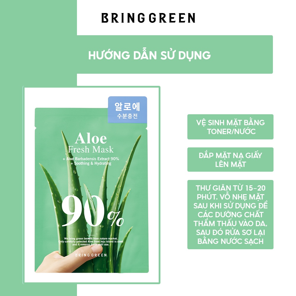 Mặt Nạ Nha Đam Dưỡng Da Bring Green Aloe 90% Fresh Mask 20g (10pcs)