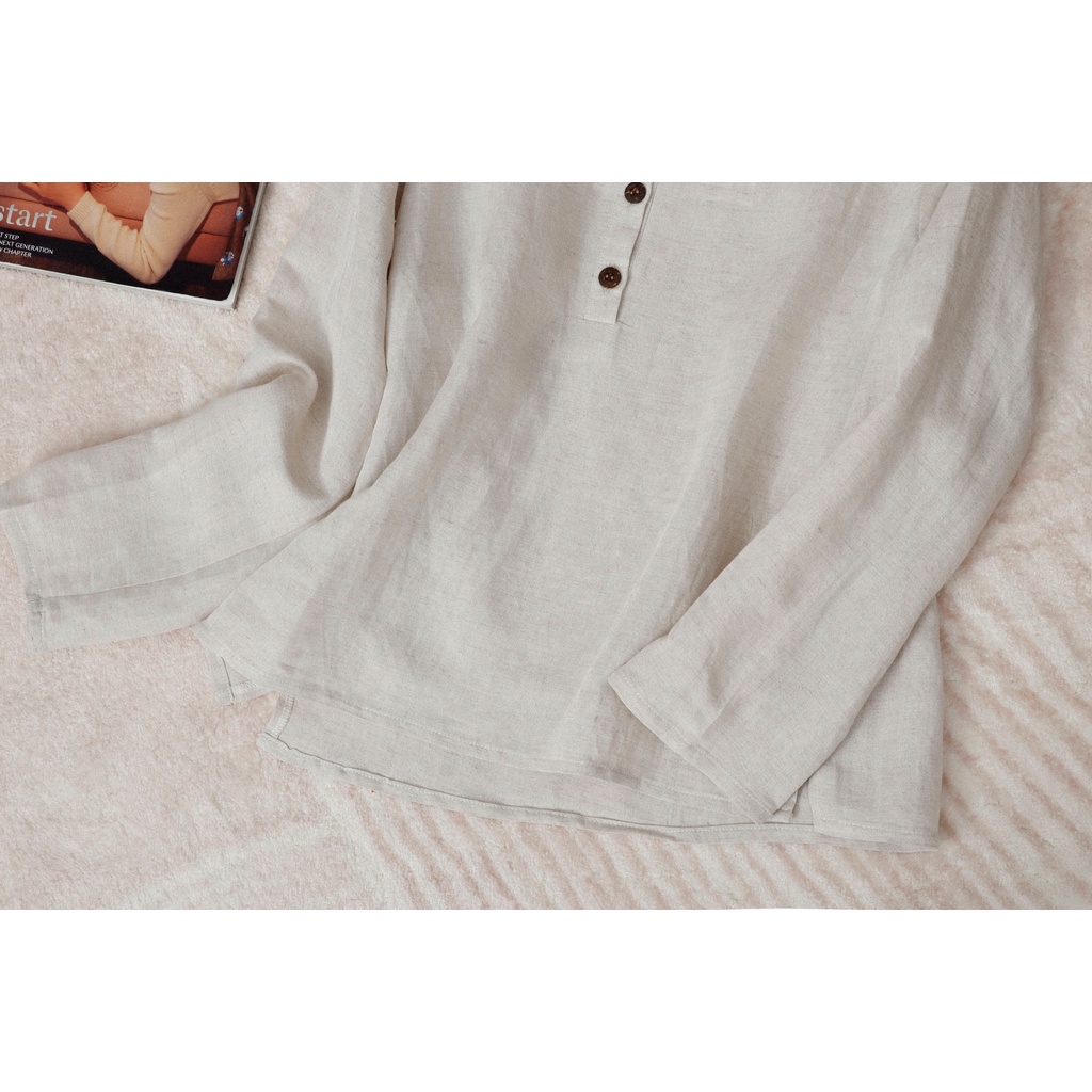 Áo Linen tưng KANAMY tay dài màu xám