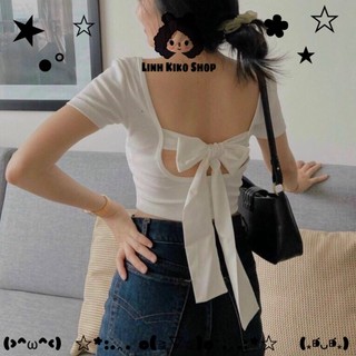 Áo croptop nữ dây buộc nơ sau lưng- Áo ngắn cộc tay có 2 màu siêu đẹp