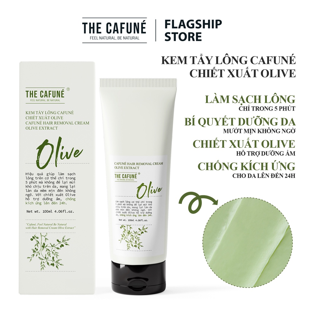 Kem Tẩy Lông Cafuné Chiết Xuất Olive an toàn cho vùng kín, bikini, chân, tay, nách, bụng, ngực 100ml