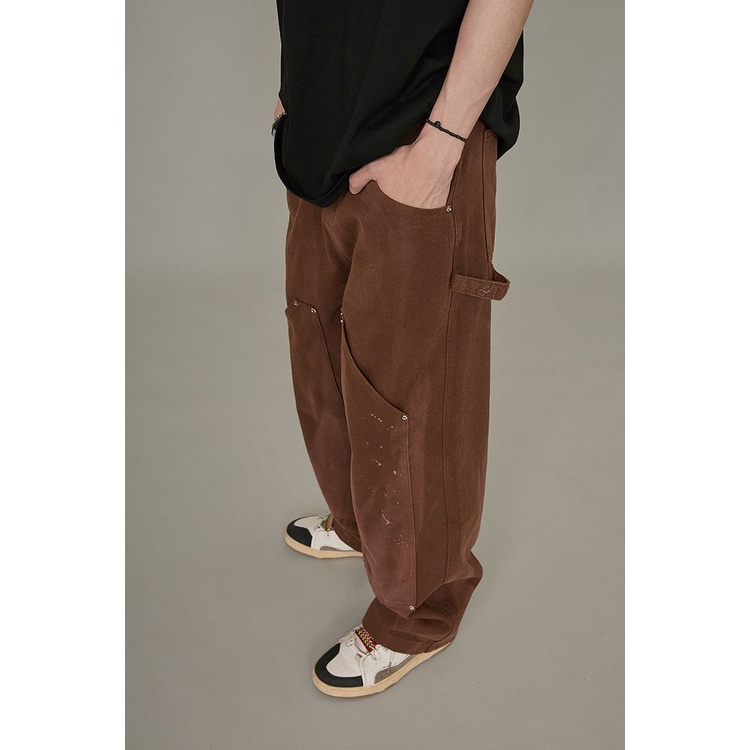 Quần Jean Dài Dáng Rộng Phối Nhiều Túi Phong Cách Retro Mỹ Cá Tính Cho Nam