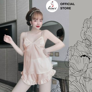 Đồ ngủ hai dây phối ren và bèo nhún phần ngực