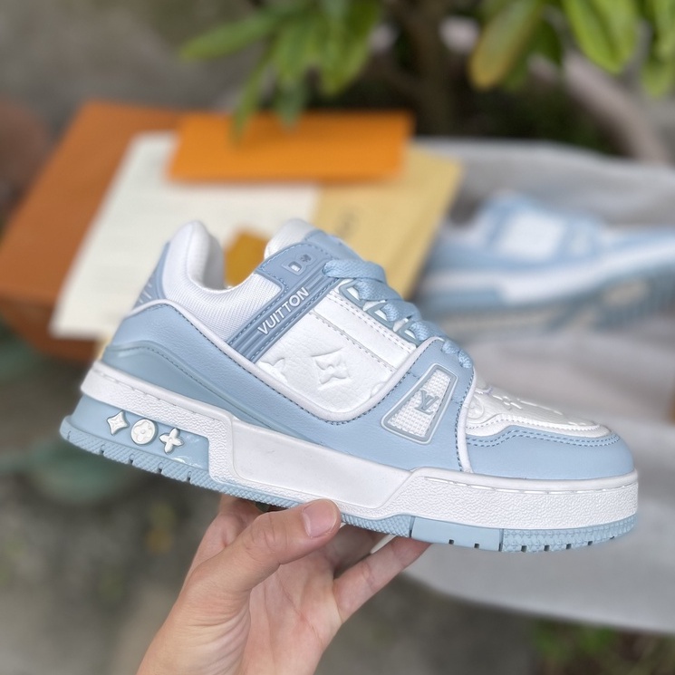 Giày sneaker nam nữ lv trainer xanh ngọc fullbox, Giày thể thao nam nữ lv xanh dương hot trend 2022