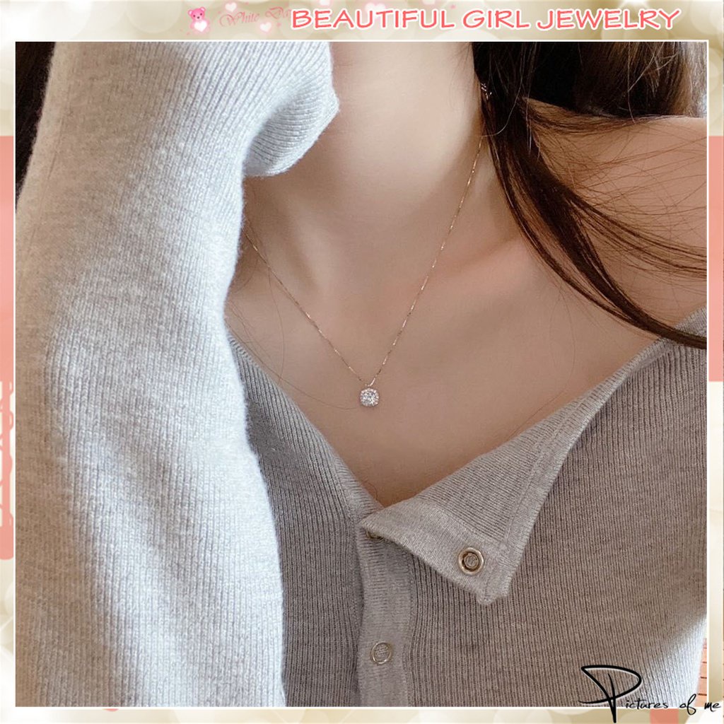 Vòng cổ Mặt Vuông Đính Đá Lấp Lánh Sang Trọng Đơn Giản Cho Nữ