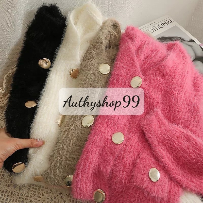 Áo khoác len lông thỏ croptop tay dài