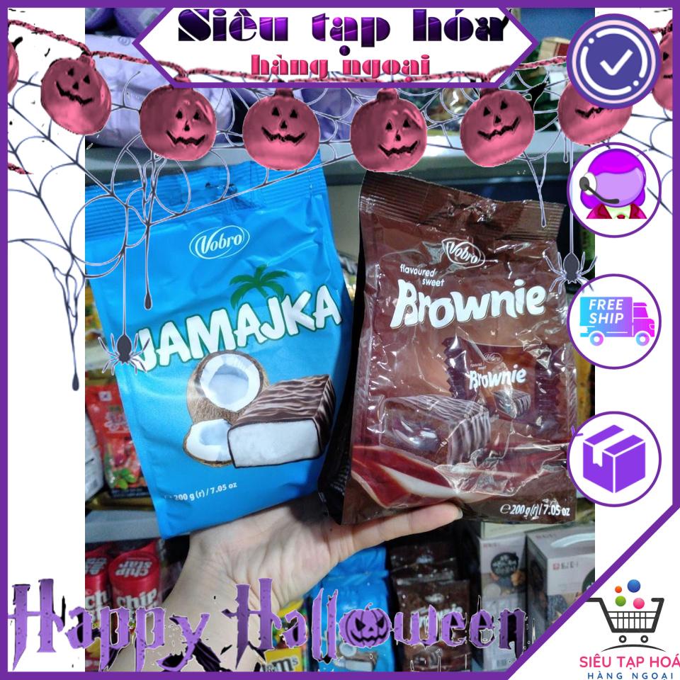 Bánh Socola Vobro Nhân Dừa Jamajka & Nhân Hạt Hạnh Nhân Brownie Gói 200g - Vị ăn lạ miệng Siêu Ngon