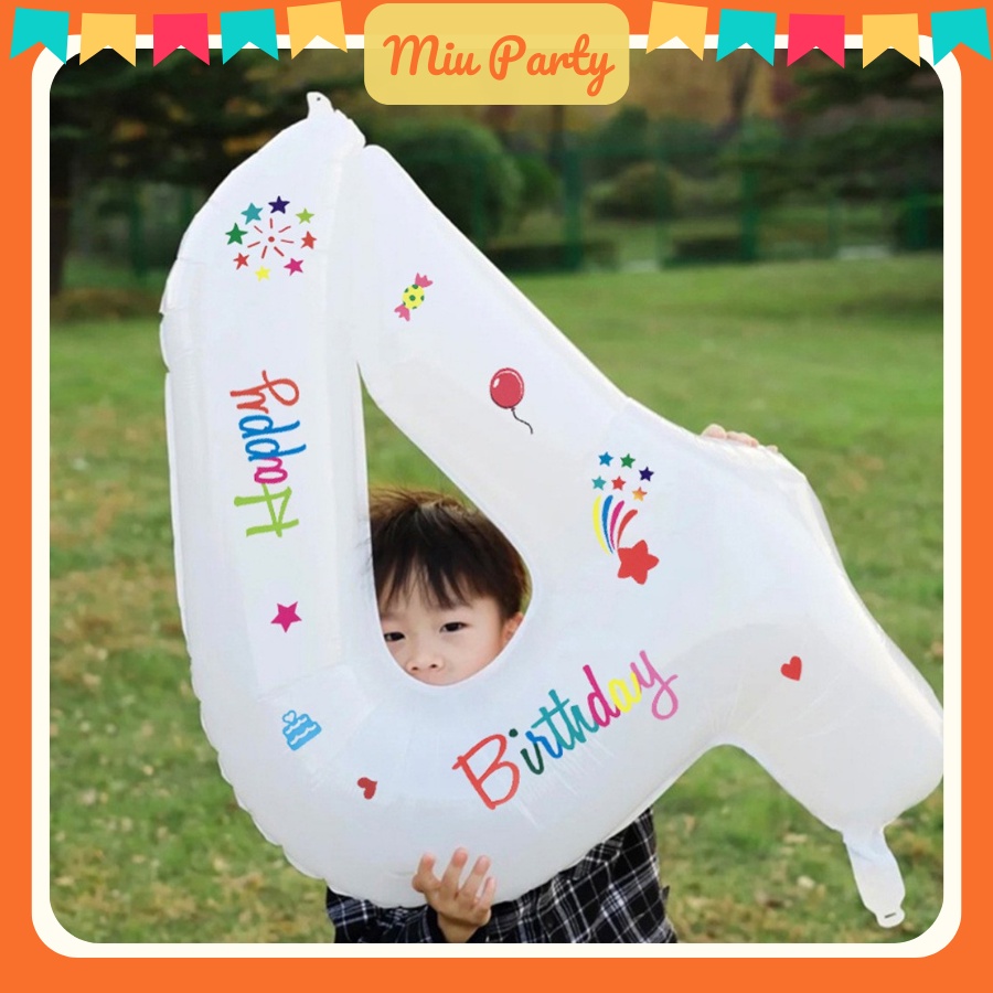 [TẶNG STICKER] Bóng Số Tuổi Sinh Nhật Màu Trắng Sữa Dán Sticker Size Đại 70cm - Trang Trí Sinh Nhật Tiệc Tùng