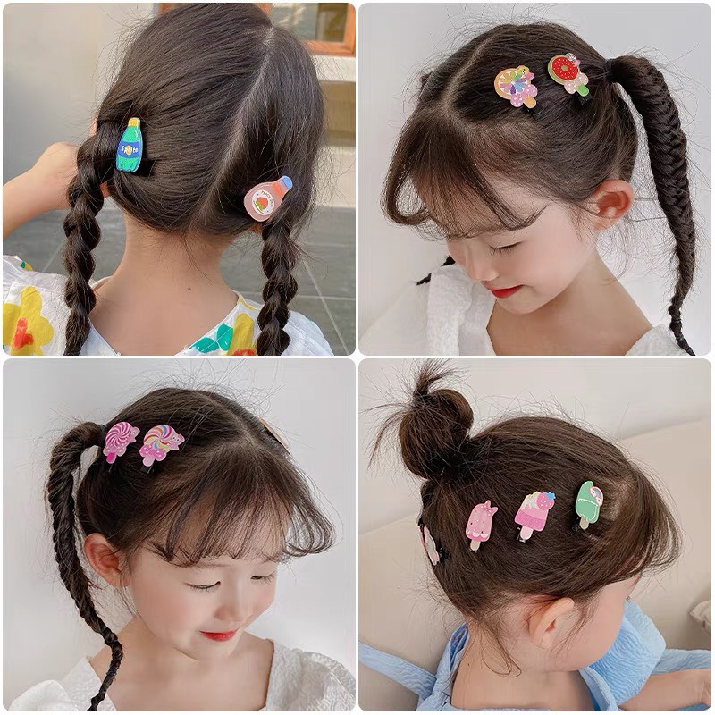 Set 10 Kẹp Tóc Nhựa Nhiều Kiểu Dáng Hình Nước Uống, Kem, Bánh Kẹo Siêu Đáng Yêu