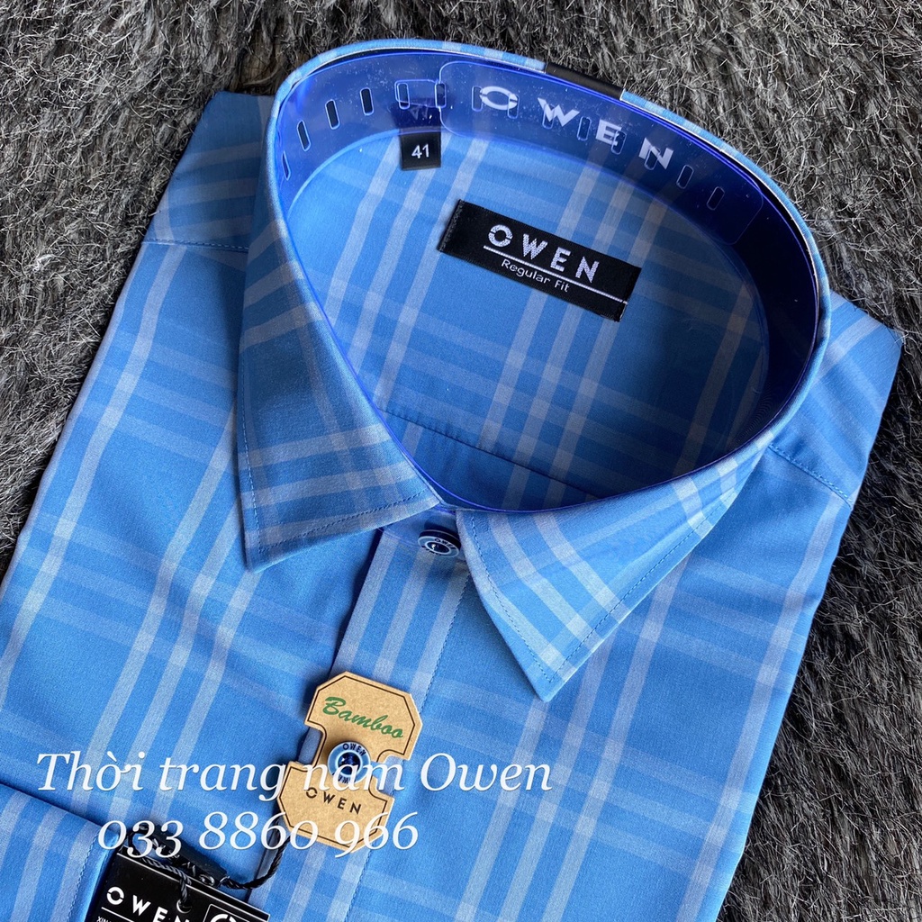 OWEN - Aó sơ mi dài tay Owen Regular fit chất sợi tre kẻ ca rô xanh 220839