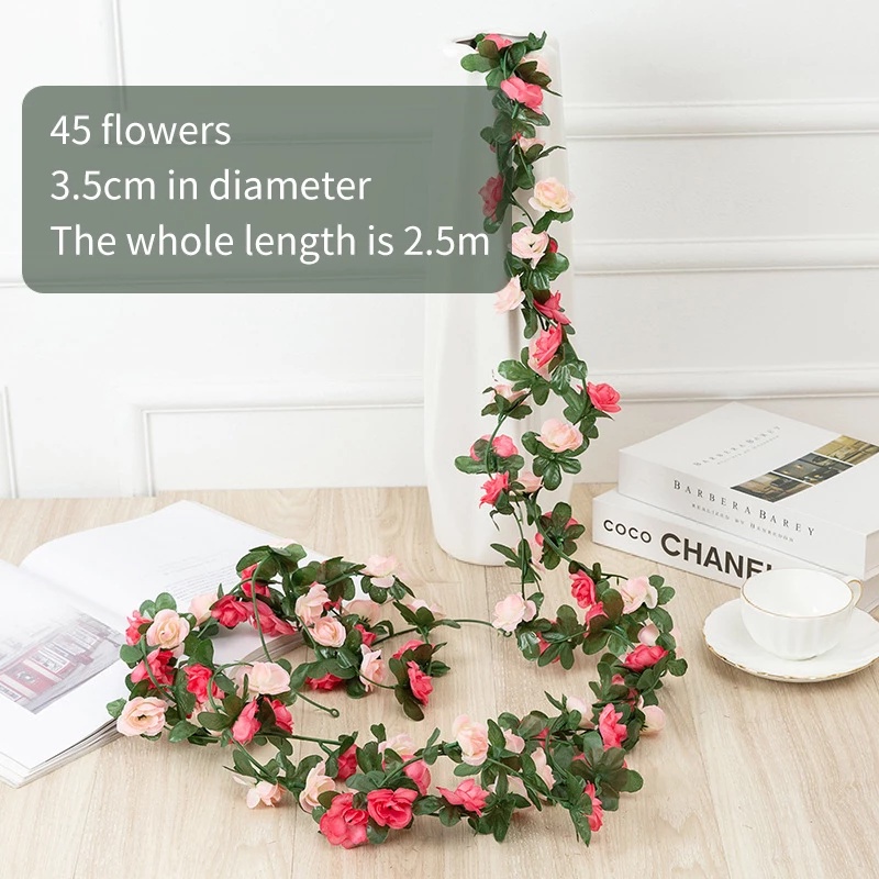 Dây Hoa Mẫu Đơn Giả 2.5m Bằng Lụa Dùng Trang Trí Đám Cưới