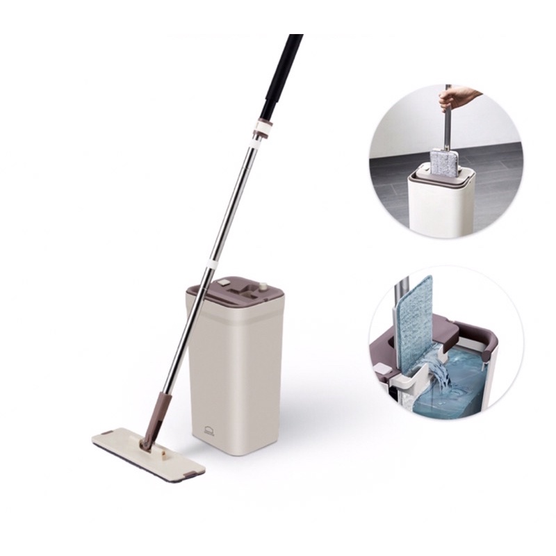 Bộ cây lau nhà Lock&Lock Squeeze Flat Mop ETM471 [ gồm 2 bông lau Microfiber lau sạch nhanh khô ] - 