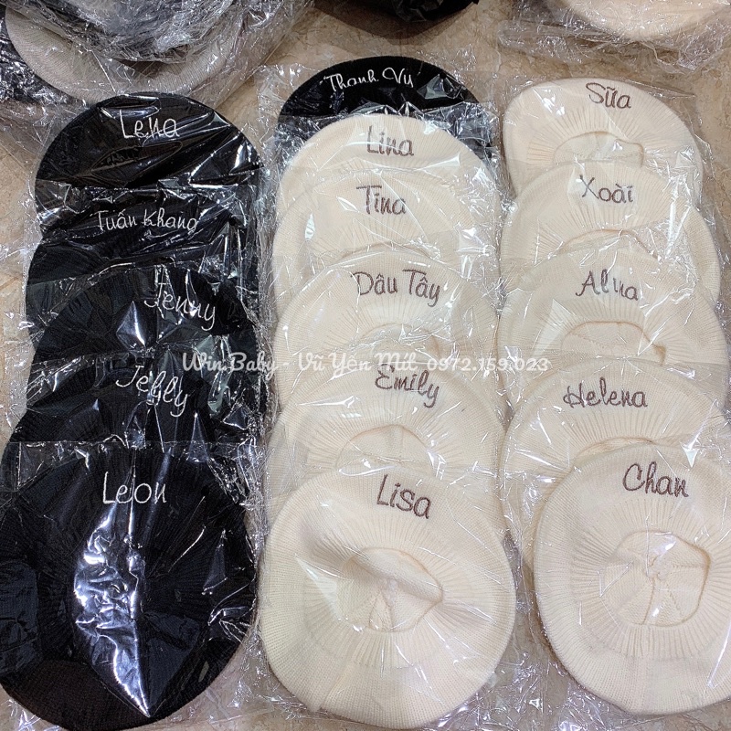Mũ nồi len thêu tên cho bé style hàn quốc