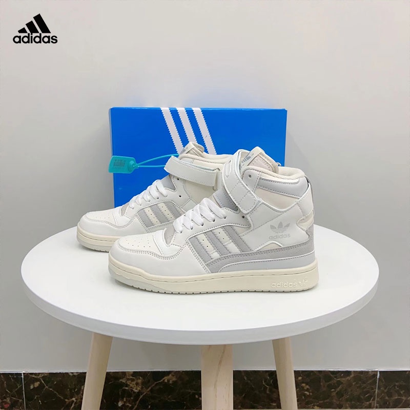 Giày Thể Thao Adidas Forum 84 Cloverleaf Cổ Cao Màu Xám Trắng Thiết Kế Khóa Dán Thời Trang Cho Nam Và Nữ