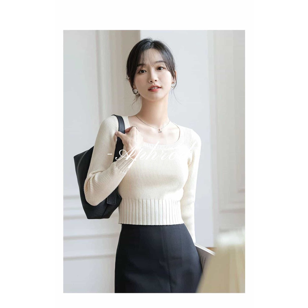 Aphrod Áo Thun Dệt Kim Mỏng Tay Dài Dáng Ôm Thời Trang Cho Nữ