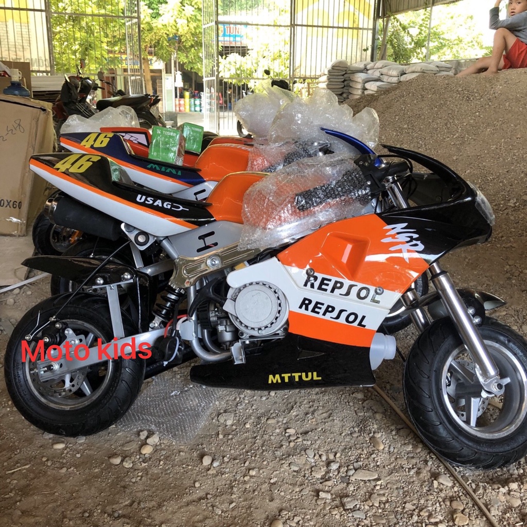 Xe moto mini, động cơ 2 thì chạy xăng pha nhớt 50cc/Ahìu shop