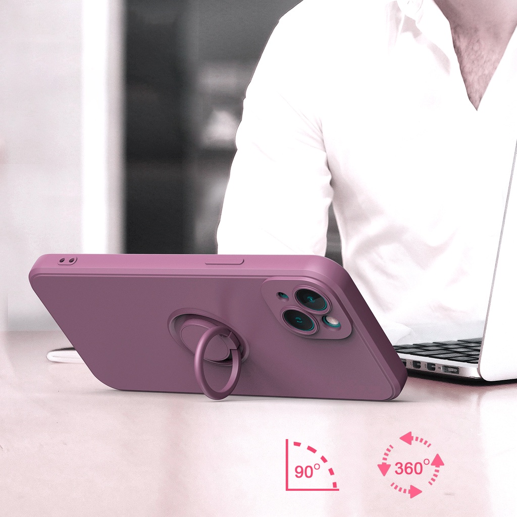 Ốp Lưng iP 14 Pro / 14 Pro Max / 14 Plus / 14 Vỏ Điện Thoại Silicon Dẻo Màu Trơn Kèm Ring Có Lót Nỉ - Minh An Saigon