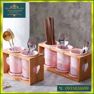 (Có sẵn )Bộ 3 ống đũa sứ hồng xinh xắn