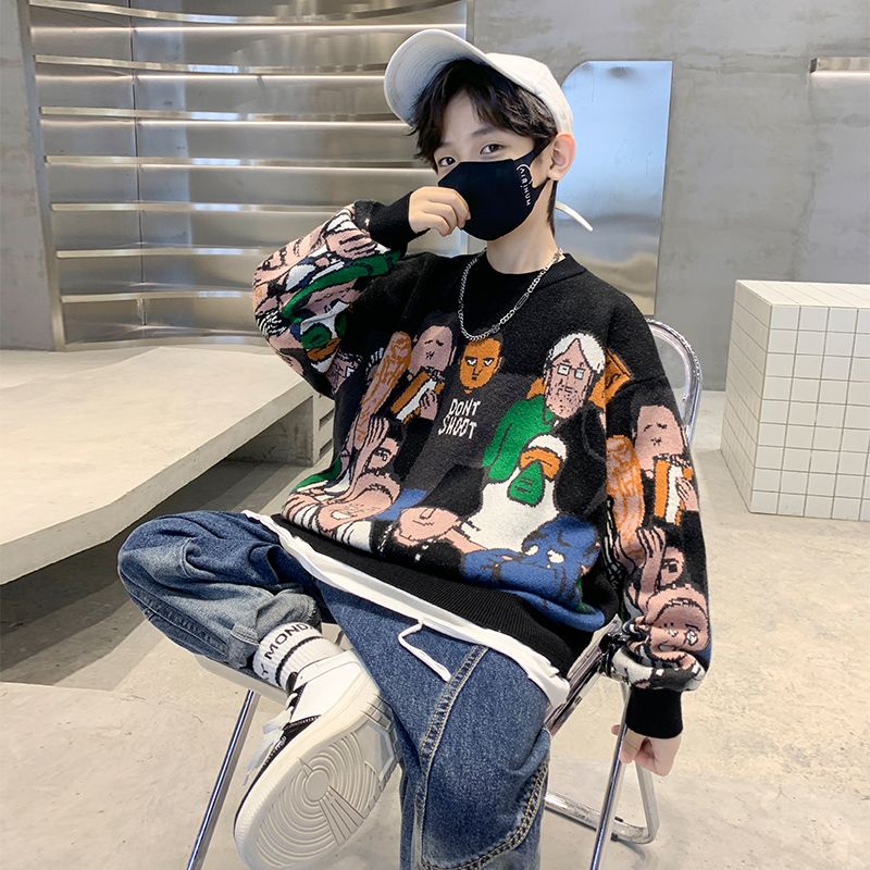 Áo Sweater Dệt Kim In Họa Tiết Hoạt Hình Dễ Phối Đồ Cho Bé