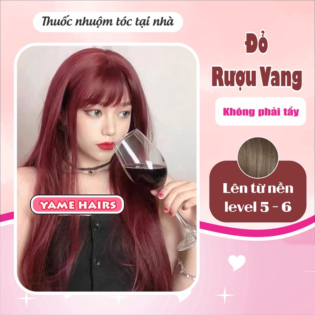 Thuốc Nhuộm Tóc Đỏ Rượu Vang Không Cần Tẩy, Tặng bát lược gang tay, trợ nhuộm , Thuốc Nhuộm Tóc Tại Nhà