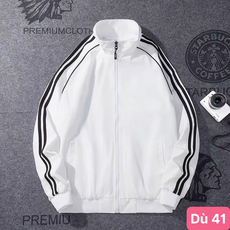 Áo khoác dù nam nữ màu trắng viền đen 3 sọc chất liệu dù gió 2 lớp cao cấp dáng bóng chày bomber đẹp GM41