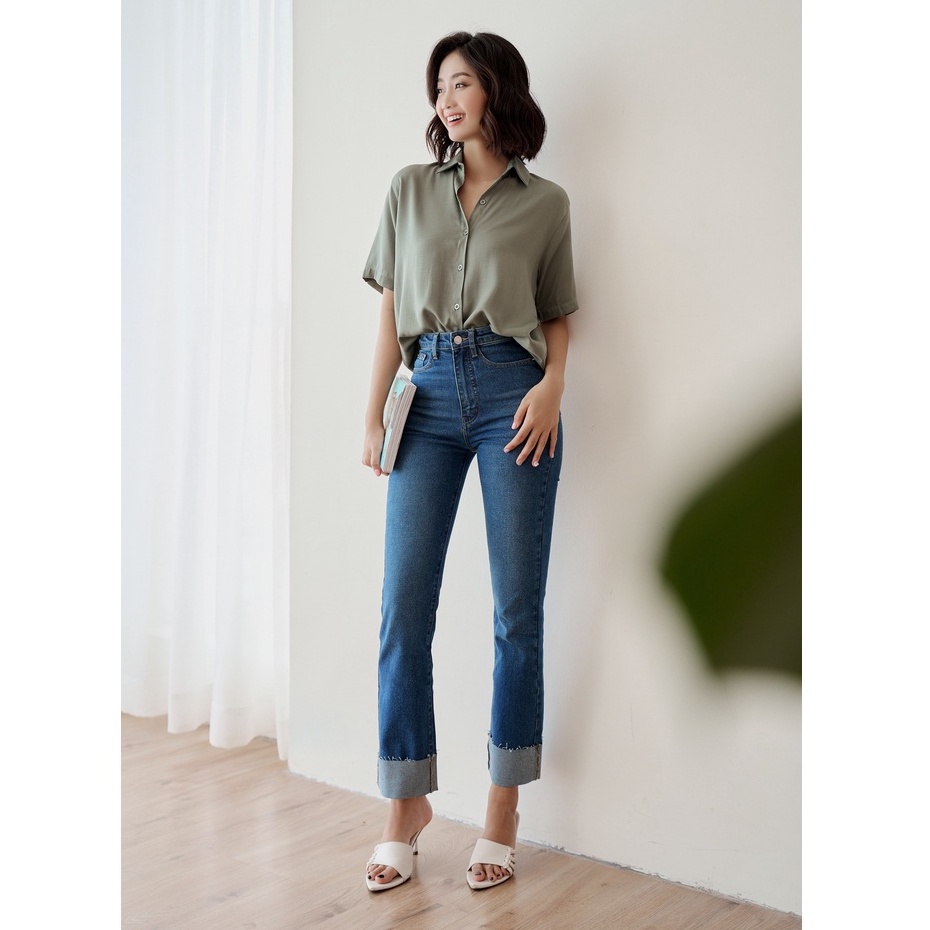 OLV - Quần Raw Hem Wide Leg Jeans