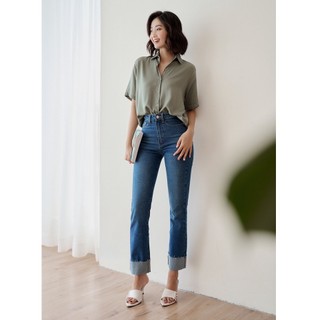 Olv - quần raw hem wide leg jeans