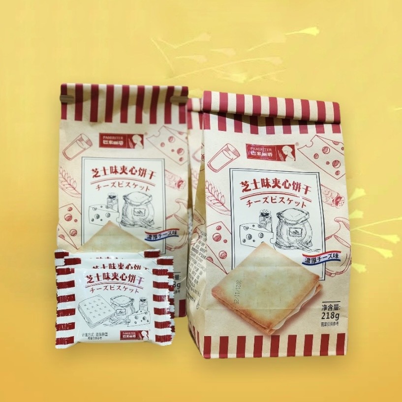 BÁNH QUY SANDWICH VỊ PHÔ MAI ĐÀI LOAN PAMIRITER - 218g (Có 2 loại, màu xanh là bánh quy, màu trắng là bánh mì)