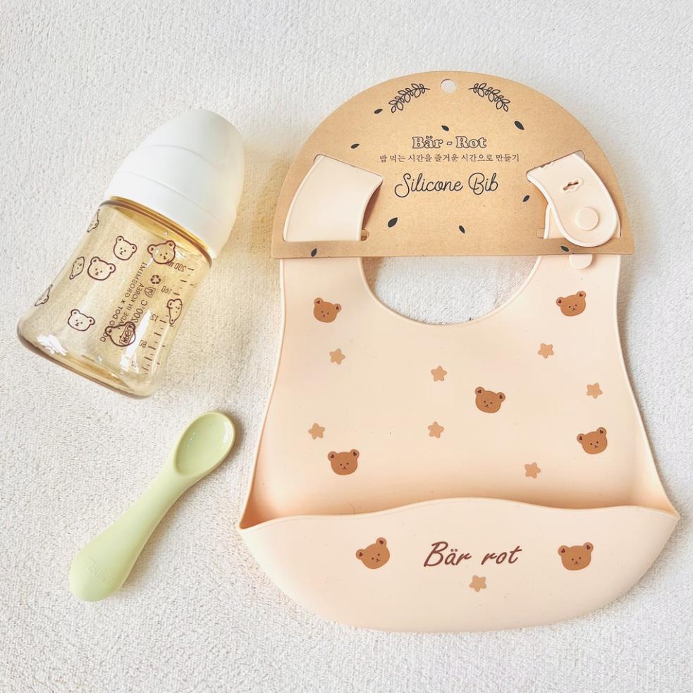 Yếm ăn dặm silicon có máng hứng chính hãng Bar-rot siêu xịn, siêu xinh cho bé