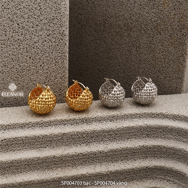 Bông tai nữ chuôi bạc 925 Eleanor Accessories hình cầu họa tiết đan lưới phụ kiện trang sức 4703