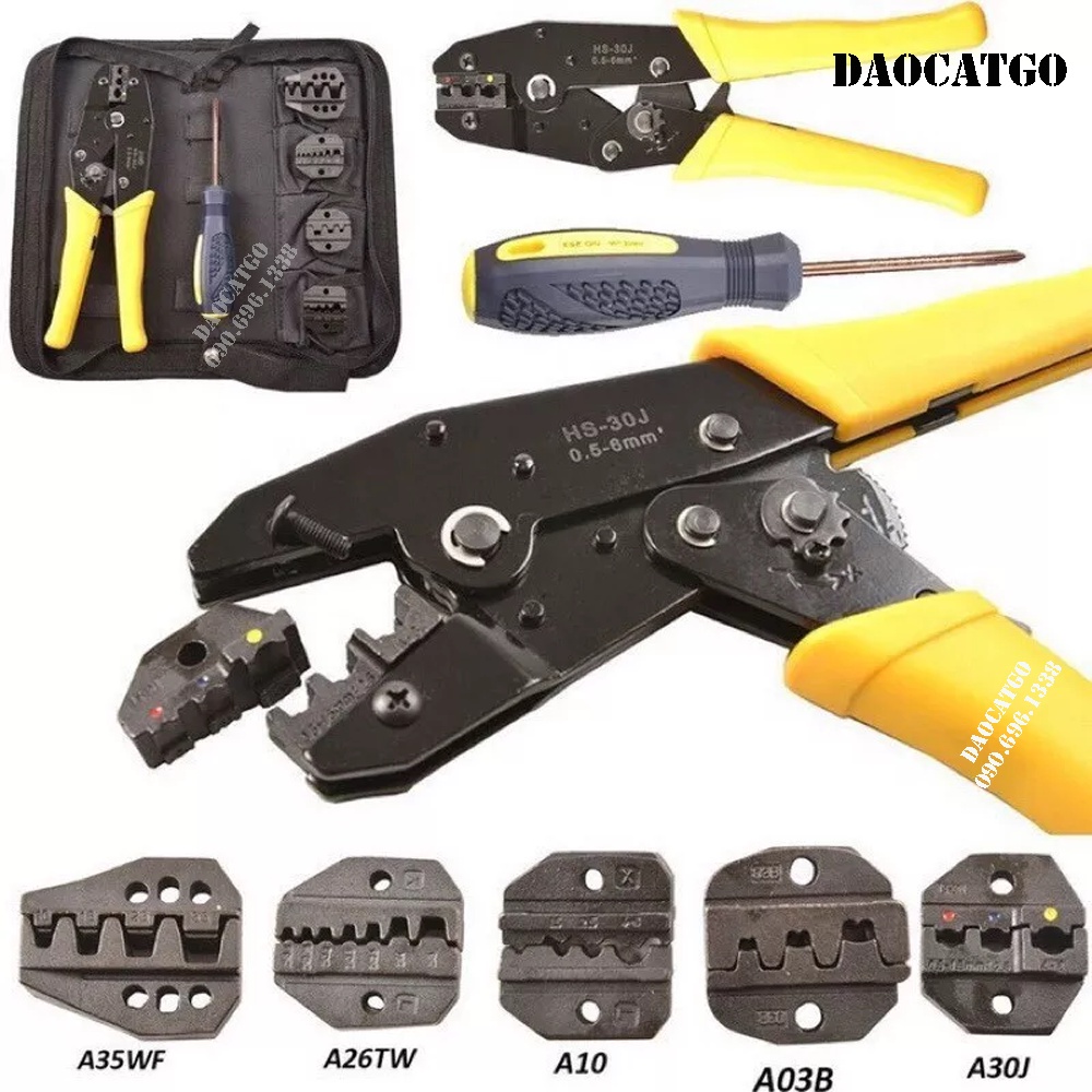 Bộ 5 Kìm Bấm Cos Đa Năng, Đầu Bấm Cos Dây Điện Tử