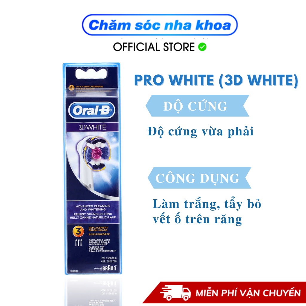 Đầu bàn chải điện Oral B Braun thay thế 3D PRO WHITE giúp trắng răng tự nhiên