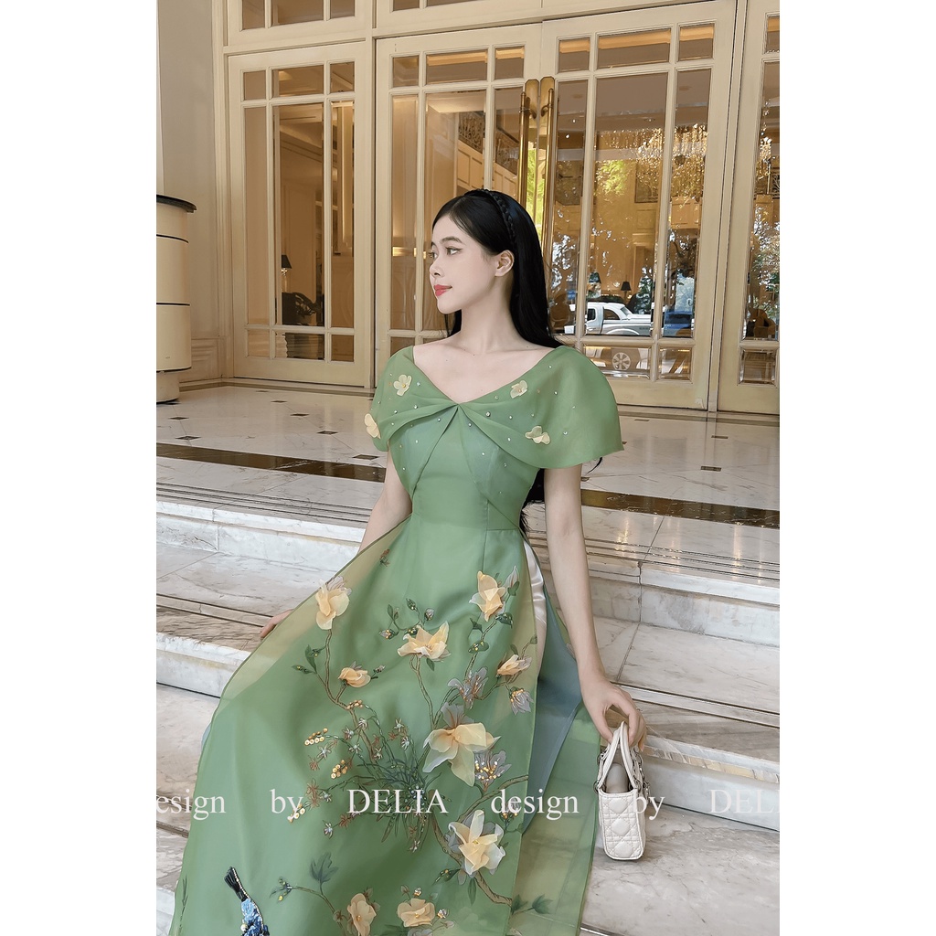 Áo Dài Cách Tân Thiết Kế Cao Cấp Delia Cát Tiên Tơ Organza Đính Kết