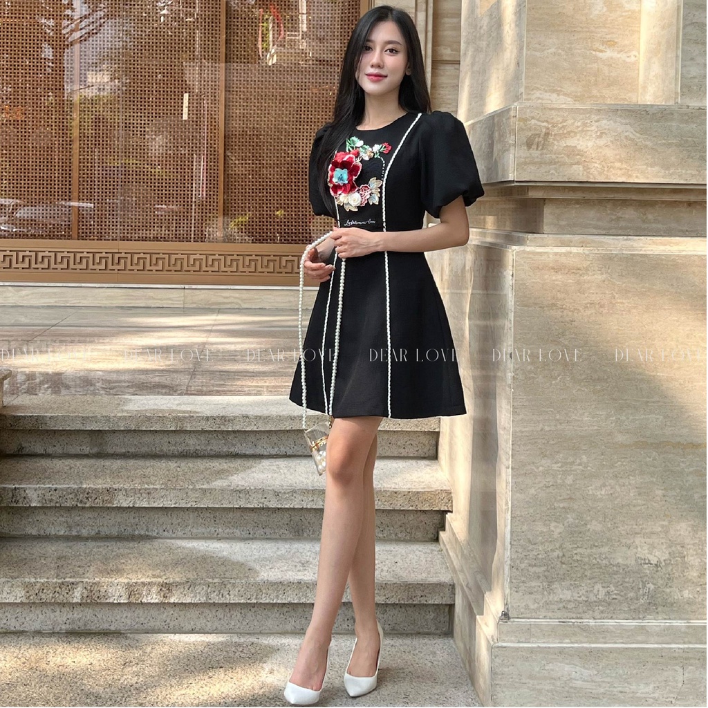 Đầm Nữ Dear Love Thêu Hoa Nổi Tay Bồng | Jasmi Dress