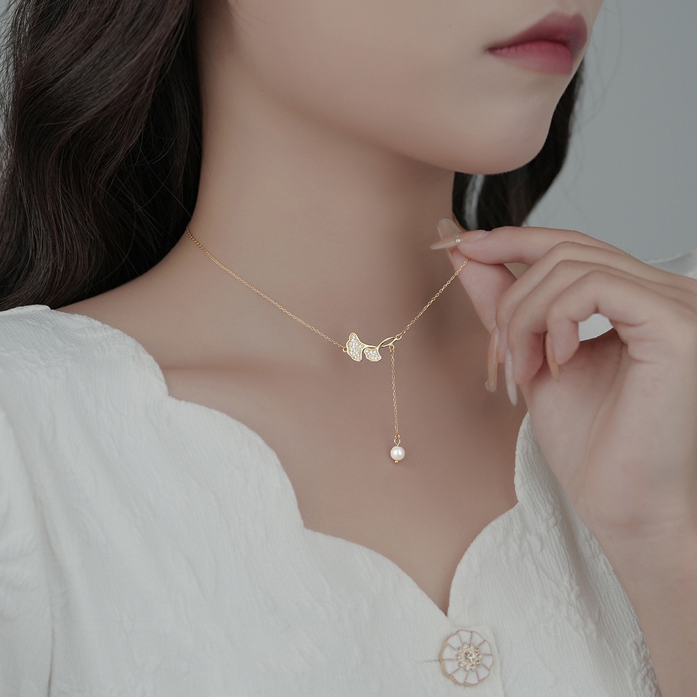 Ginkgo Biloba Vòng cổ Ngọc Trai Sang Trọng Phong Cách Pháp Cổ Điển Dành Cho Nữ