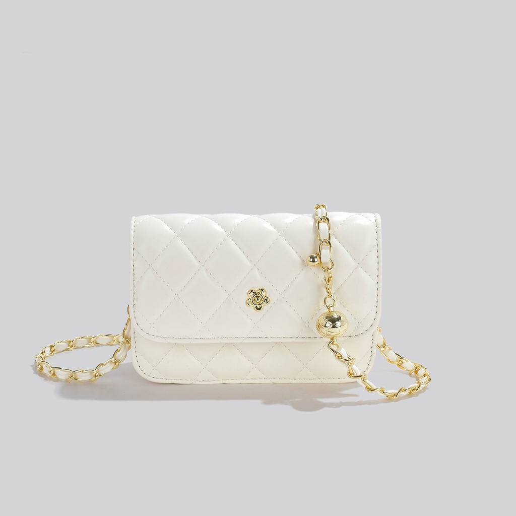 Túi Xách Đeo Chéo Hình Vuông Cỡ Nhỏ Màu Đen / Vàng Phối Dây Đeo Sợi Xích Thời Trang Hàn Quốc Cao Cấp Cho Nữ