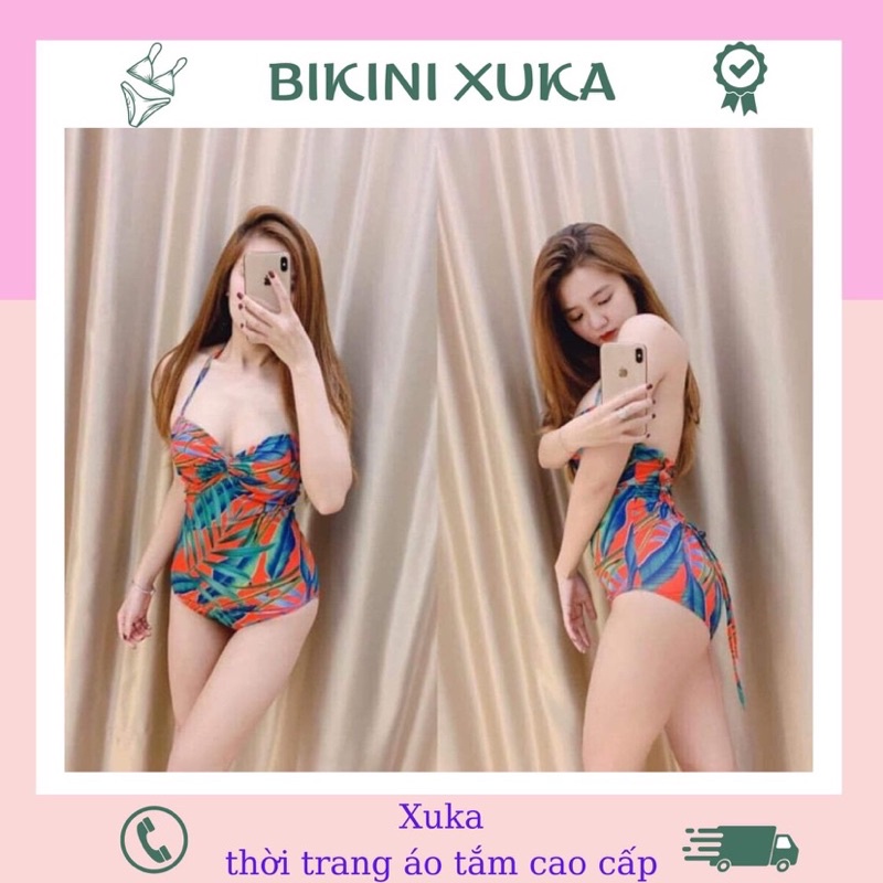 Đồ Bơi Liền Thân, Bikini Gọng Nâng Ngực Họa Tiết Lá Đỏ Sexy XUKA XK26