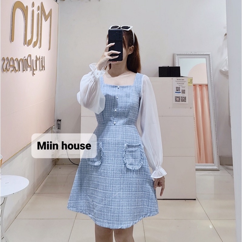 Váy dạ tweed 2 túi tay tơ