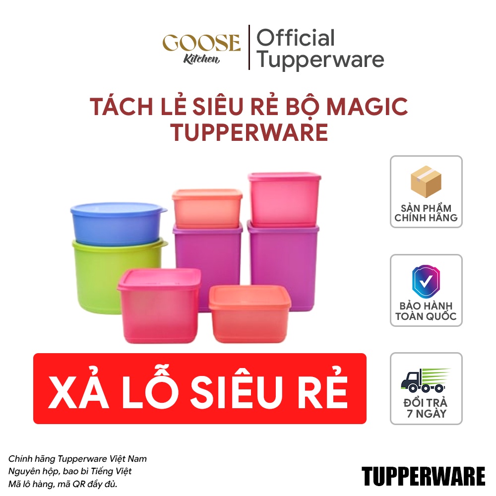 Lẻ hộp mát Tupperware Magic size vuông 650ml, 1 lít, 1.8 lít, tròn 950ml, 2.1L - Goose Kitchen