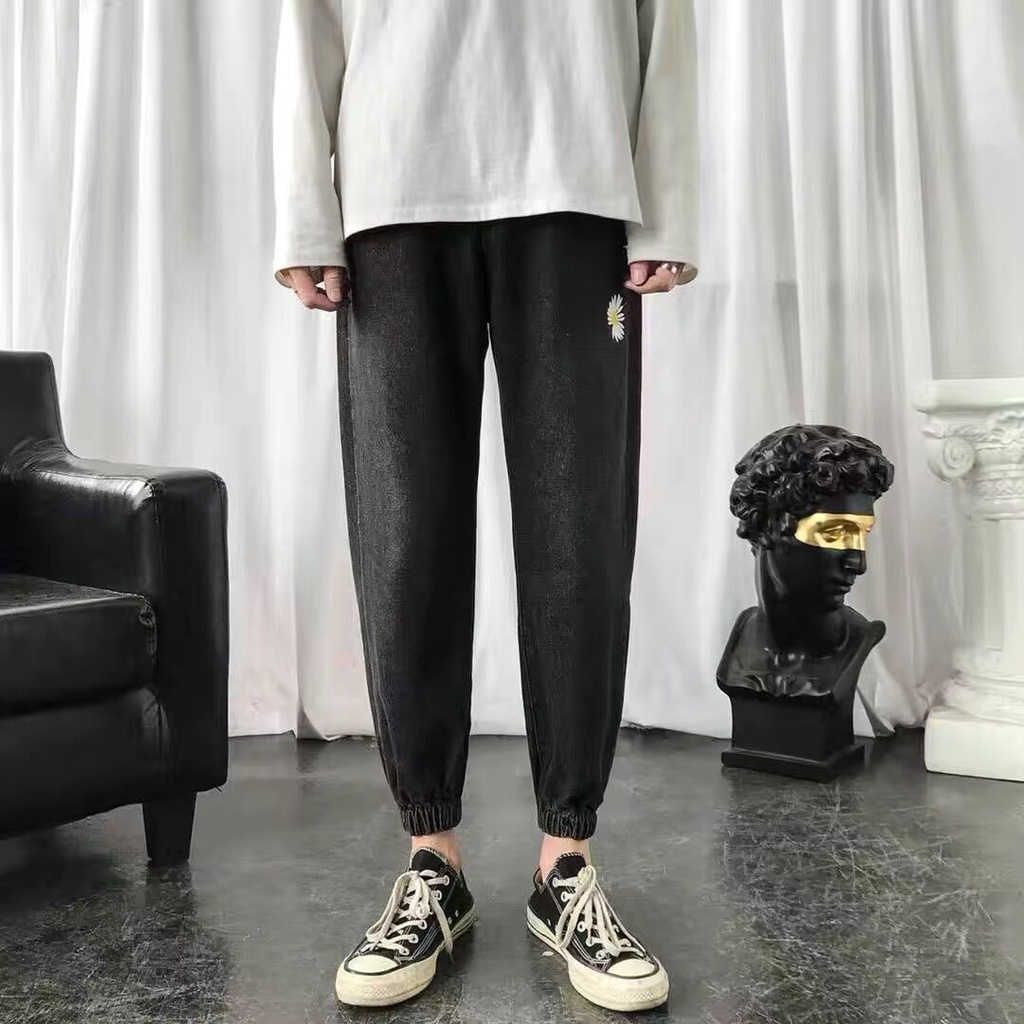 Quần jeans Dài Lưng Thun Cột Dây Phong Cách Hàn Quốc Cho Nam