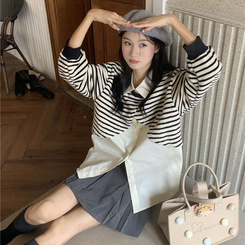 Hàng Có Sẵn Áo Thun polo Tay Dài Dáng Rộng Giả Hai Lớp Mẫu Mới 2022