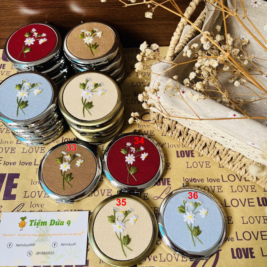 Gương trang điểm thêu tay cao cấp