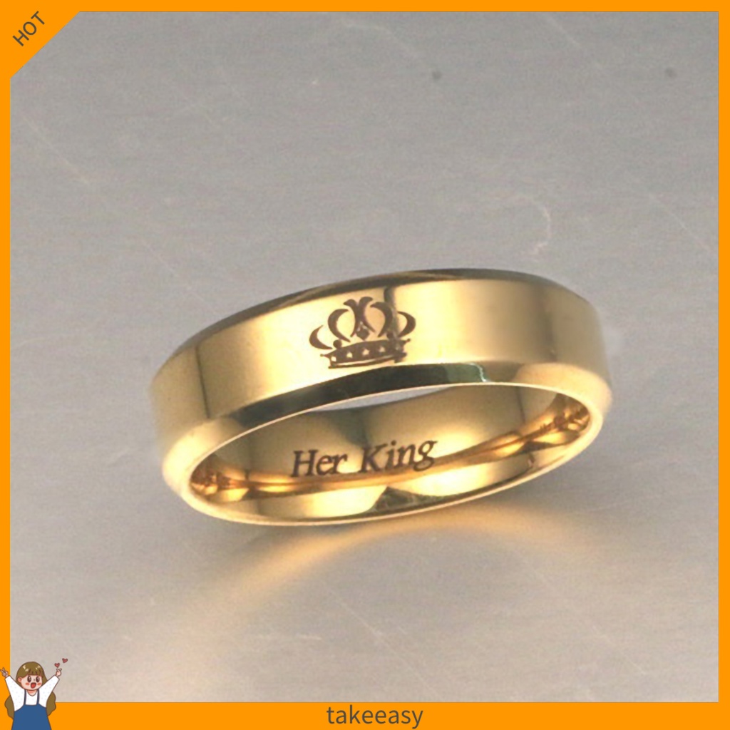 Nhẫn Thép Titan Khắc Chữ His Queen Her King Cho Cặp Đôi