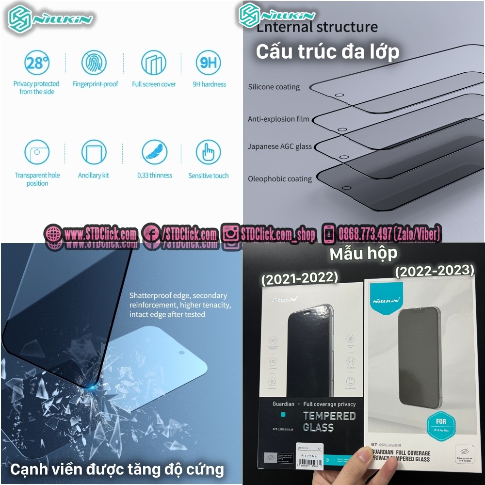 KÍNH CƯỜNG LỰC IPHONE 14 PRO MAX NILLKIN GUARDIAN CHỐNG NHÌN TRỘM CHÍNH HÃNG