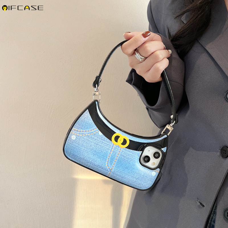 Ốp Điện Thoại Họa Tiết Denim 3D Kèm Dây Đeo Dành Cho iPhone 14 Plus 14 13 12 11 Pro Max